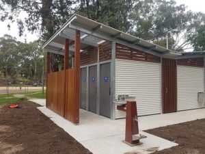 Mitchell Shire Council – Twin “Bass” restroom with timber elements